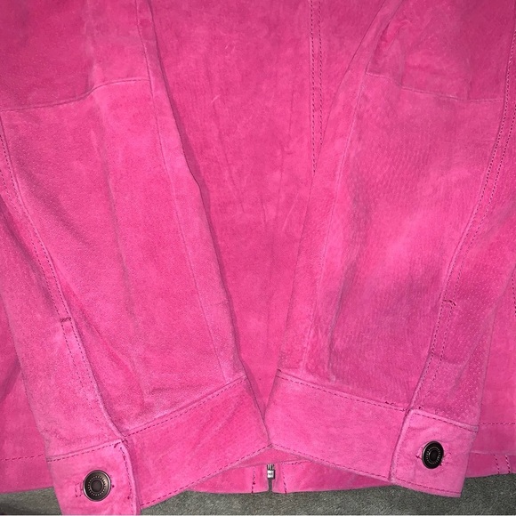 Chico's 1 Pink Leather Jacket with Relaxed Fit and Zip-Up Style - Picture 5 of 9